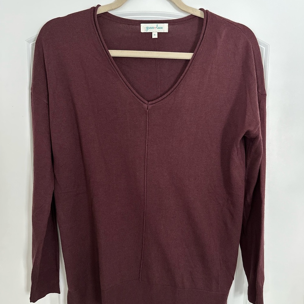 Grace & Lace Women's Burgundy Sweater